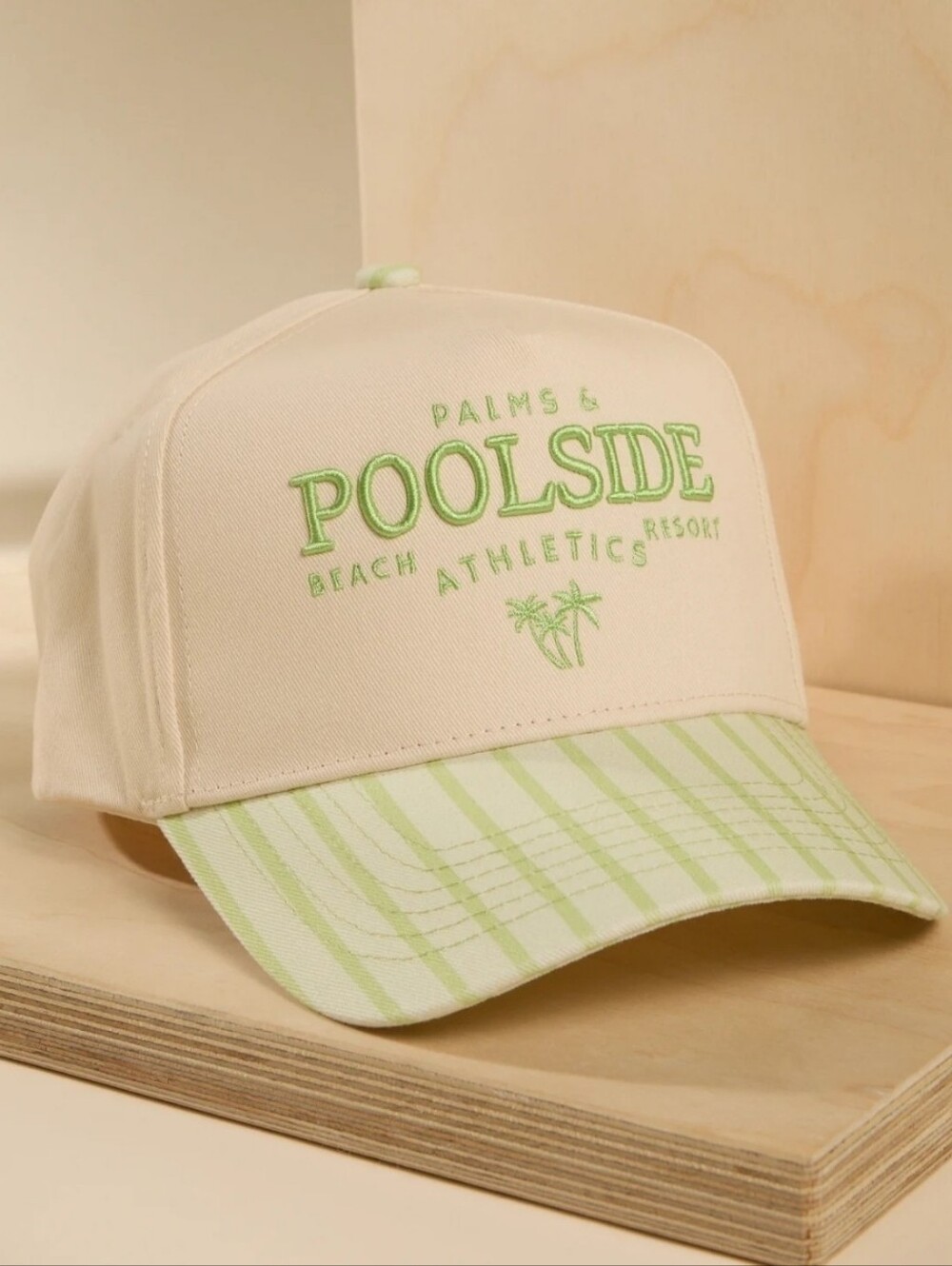 NWT As Revival Poolside Embroidered Cream & Light Green Trucker Hat